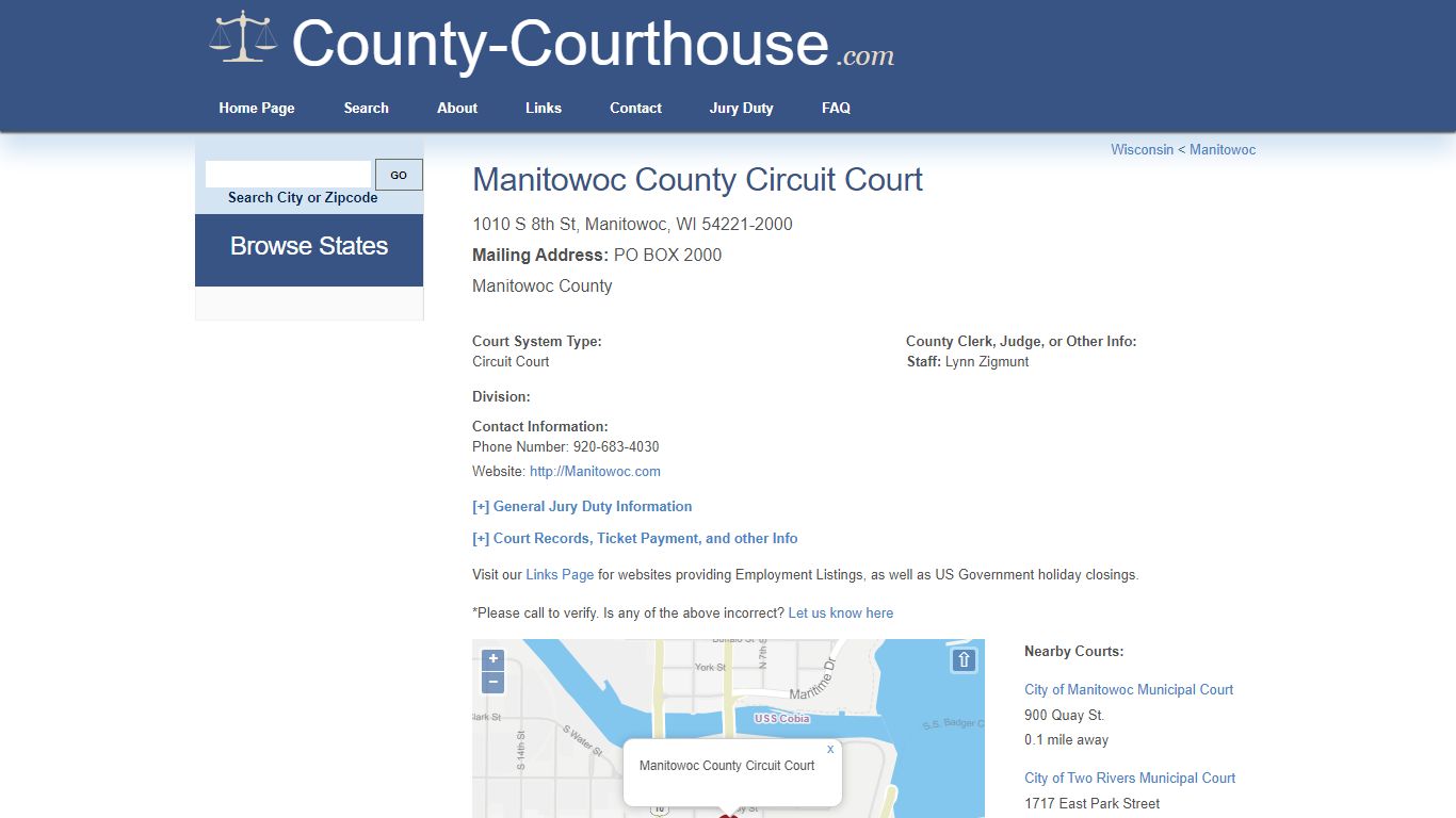 Manitowoc County Circuit Court in Manitowoc, WI - Court Information