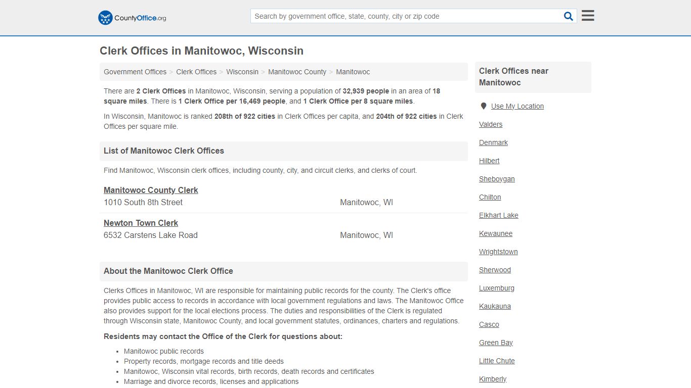 Clerk Offices - Manitowoc, WI (County & Court Records)