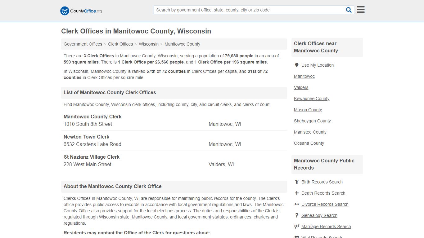 Clerk Offices - Manitowoc County, WI (County & Court Records)